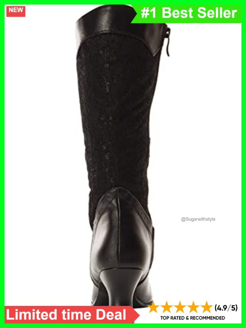 Lace Up Knee High Heel Boots 2.5" Stacked Heel Women's Costume - Picture 2 of 6